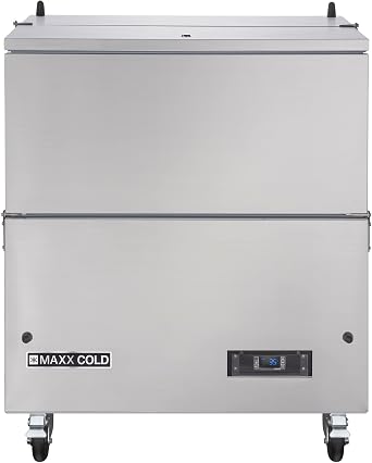 MAXX Cold MXMC34HC Milk Cooler Compact One-Sided Milk Cooler with Stainless Steel Construction, Stores up to Eight 13-Inch Wide Milk Crates, 34-Inch, Metallic