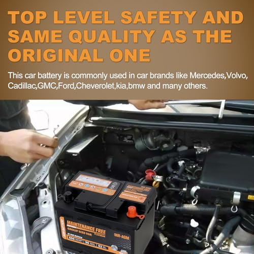 Image of Autocessking Group Size 96R Start and Stop AGM Automotive Battery, 12V 52Ah, 600 CCA, 90 RC Rechargeable Car Battery, 36 Months Warranty
