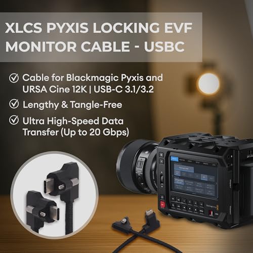 Image of XLCS Locking EVF Cable for Blackmagic Pyxis and URSA Cine 12K - USB-C 3.1 /3.2-20Gbps - 100W Power - Secure Lock - High-Speed Pyxis Monitor Cable - Durable and Reliable (80cm (32 inch) - Black)