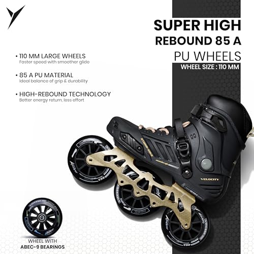 Image of Jaspo Vitesse- Storm Gold | Limited Edition| Hard Boot | CNC Aluminum Frame | 110mm 85A Wheels | Triple Lock Buckle + Lace System | EVA Liner | Urban Skating | (Black & Gold, XL (UK Size-7-8.5)