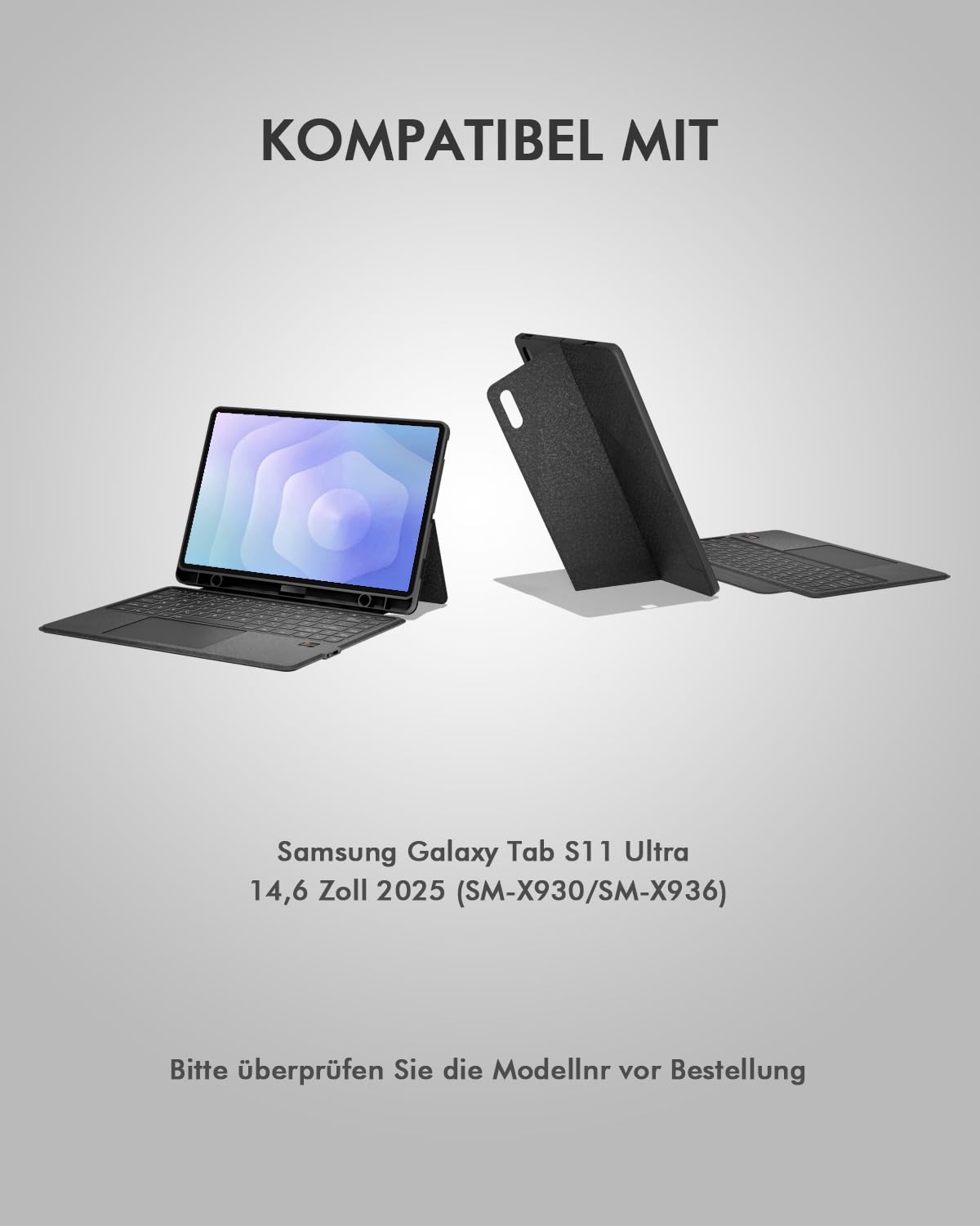 Doohoeek Tastatur Hülle mit LCD-Display für Samsung Galaxy Tab S11 Ultra 14,6 Zoll 2025, Abnehmbare Bluetooth Kabellose Keyboard mit Hintergrundbeleuchtung & Trackpad, QWERTZ