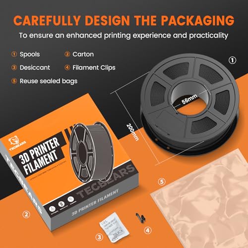 Image of TECBEARS PETG Filament 1.75mm 2KG, 3D Printer Filament White, Strong Toughness, 2 * 1KG(660M) High Precision, Dimensional Accuracy 0.02mm, 2 Packs