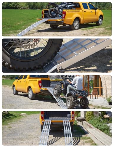 Rampas de carga para camioneta y motocicleta, 89,8" x 12", capacidad 3000 lb, 2 piezas, plegables, de aluminio, color plata miniatura 7