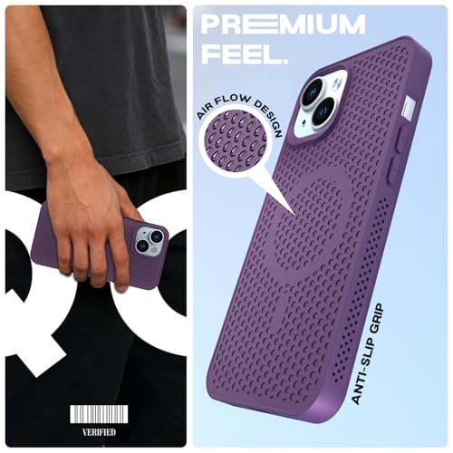 Image of Outlouders Back Cover for iPhone 15 Plus | Honeycomb Cooling Design | Silicone Heat Dissipation | Mag-Safe Compatible | Shockproof Camera Protection Bumper Case (Purple Mag-Safe)