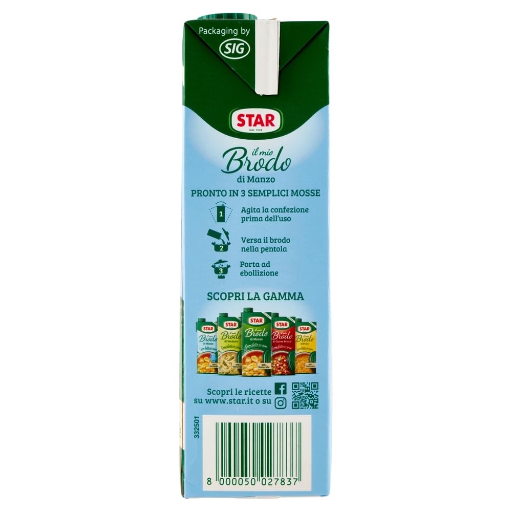 STAR Il Mio Brodo di Manzo - 30% sal, 12 x 1 l, caldo líquido preparado, 100% natural, sin conservantes, sin gluten + llavero Beni Culinari gratis