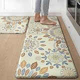 GENIMO Kitchen Mats for Floor 2PCS, Washable Cushioned Kitchen Rugs Non Slip, Farmhouse Anti Fatigue Mat Waterproof, Comfort Standing Mat Rug for Home, Laundry, Office, 17.3