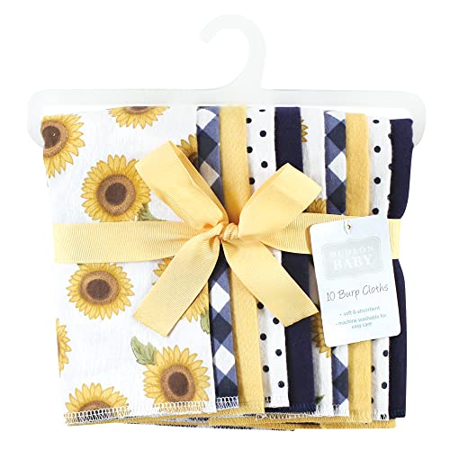 Image of Hudson Baby Unisex Baby Cotton Flannel Burp Cloths, Sunflower, One Size