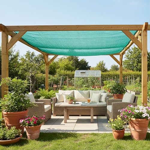 Image of Sun Protection Green Shade Net, Gardening Net, Green Net UV Protection Agro Netting 50% Shade (5x140 Ft)