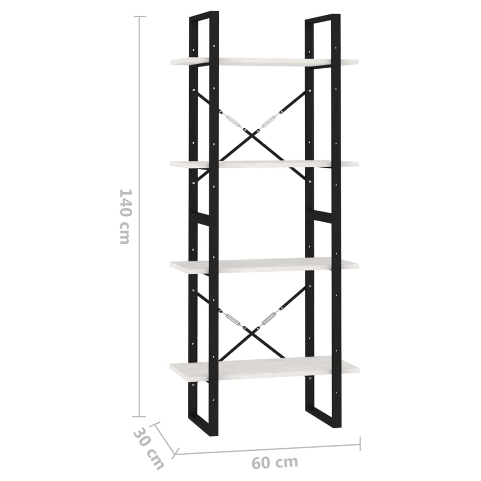 Tidyard Scaffalatura a 4 livelli, libreria, libreria, libreria, libreria, in stile industriale, per soggiorno, ufficio, legno massello di pino, bianco, 60 x 30 x 140 cm