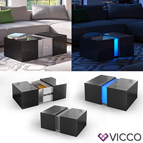 Vicco LED Couchtisch Dandy Hochglanz Sofatisch Kaffeetisch Beistelltisch (Schwarz Hochglanz) – Bild 3