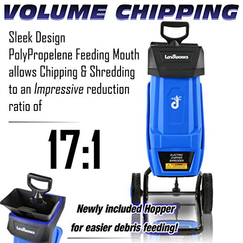 Landworks Wood Chipper Shredder Electric Light Duty 17:1 Reduction 15-Amp 1800 Watts 120VAC Dual Edge Blades for Lawn and Garden Use or Fire Prevention Building a Firebreak - Thumbnail 7