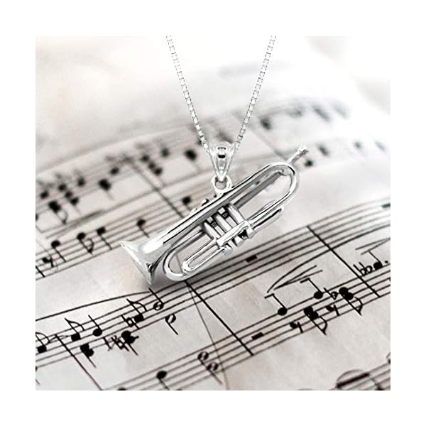 Honolulu Jewelry Company Sterling Silver Trumpet Bugle Necklace Pendant with 18" Box Chain