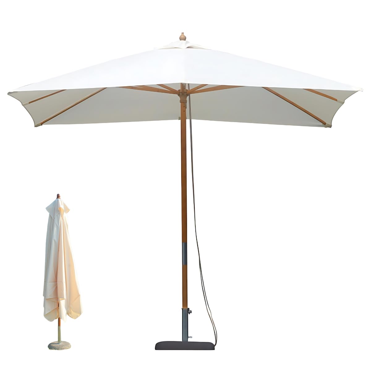 Tomaino - Sombrilla de jardín para exterior con poste central de madera de bambú – Parada del sol con lona cortavientos y anti rayos UV – Para jardín, balcón o terraza