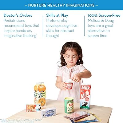 Melissa & Doug Freestanding Wooden Fresh Mart Grocery Store - Supermarket Pretend Play - FSC-Certified Materials & Fridge Groceries Play Food CartonsToy Groceries