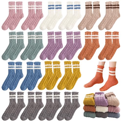 Image of Tergy 6 /20 Pairs Fuzzy Socks Soft Cozy Fluffy Warm Winter Sleep Plush Bed Microfiber Slipper Fleece Socks for Women