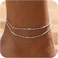 Lexody Sterling Silver Evil Eye Anklets for Women - Trendy Dainty Adjustable Waterproof Layered Ankle Bracelets Set