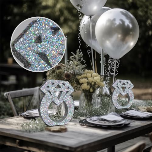 Engagement Decorations Silver Glitter Diamond Ring Sign Centerpieces for Table Decoration,Bridal Shower Decorations Wedding Anniversary Supplies3