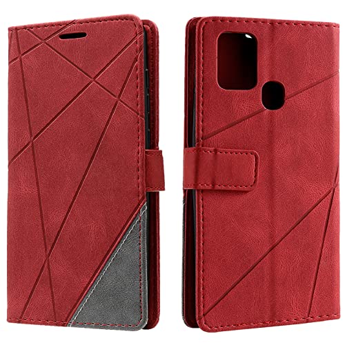 HHUIWIND Custodia Samsung Galaxy A21s + Pellicola Vetro Temperato,Cover in Pelle Magnetica Portafoglio Samsung Galaxy A21s,Premium Flip Case per Samsung Galaxy A21s-Rosso01