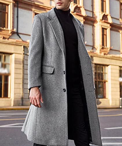 Men's Wool Blend Trench Greatcoat Casual Floor Length Notched Collar Single Breasted Winter Peacoat Jacket3