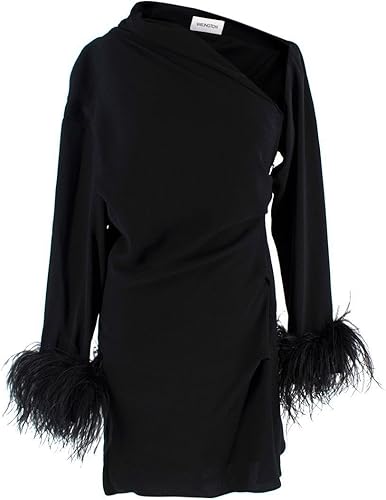 16ARLINGTON Vestido Mini Negro de un Hombro con Adorno de Plumas Adelaide de Segunda Mano