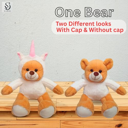 Image of SARO Soft Teddy Bear with Converitible Head Design|Colour Soft Toy for Girls Boys Kids Baby | Best Gift for Valentines, Birthday, Anniversary (White Brown)