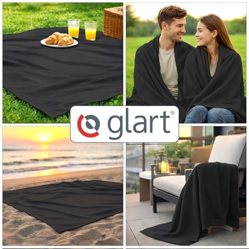 Glart Oeko Tex Fleecedecken 3er Set in anthrazit, Größe 130x160 cm, 200g/m2. Ideal als Wohndecke, Kuscheldecke, Sofaüberwurf oder Picknickdecke
