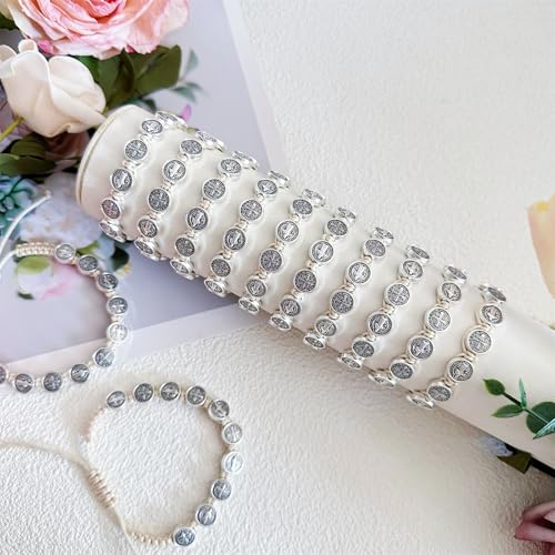 12pcs St Benedict Bracelets Nature Color String Saint Benedict Rosary Bracelet Medalla De San Benito Catholic Gift For Men Women3