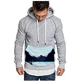 huateng Sweat à Capuche à Blocs de Couleurs pour Hommes Sweat à Capuche à Capuche à imprimé Graphique Paysage avec Couture de Poche