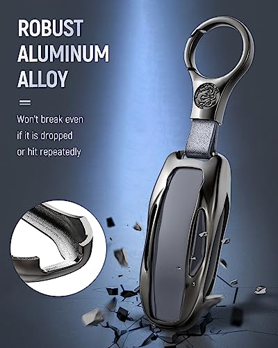 Vibit Key Fob Cover Holder For Tesla Model 3 & Model Y Aluminum Alloy Car Key Case For Tesla Smart Remote Keys Hard Key Protector With Metal Keychain Carabiner Screwdriver And Screws, Black #TOP2