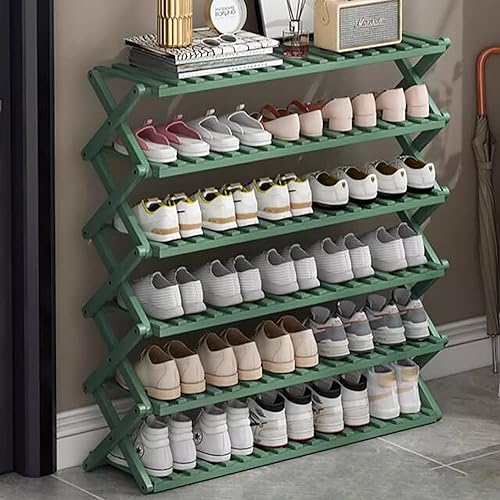 6-Tier Foldable Bamboo Shoe Rack - Space-Saving Shoe Shelf Stand for Entryway, Indoor/Outdoor Storage, 50cm Height, Stylish Organization Solution