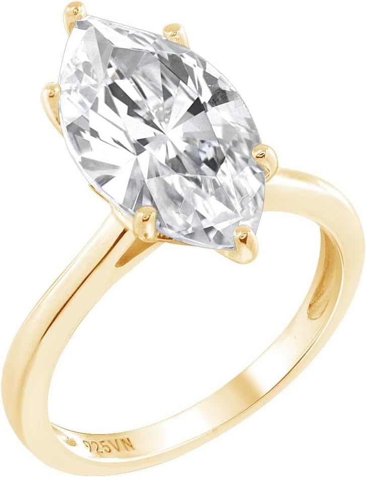 DIAMONBLISS Marilyn Monroe 10-Carat Big Solitaire Ring For Women | 14K Gold Plated 925 Sterling Silver Glamorous Cocktail Ring | 100 Facet Cubic Zirconia CZ Simulated Diamond