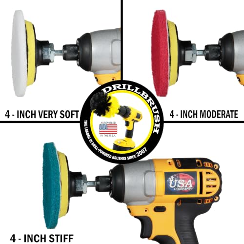 Image of Drillbrush Drill Brush Attachments for Cleaning Shower, Tile, Grout | Kitchen, Sink, Pots, Pans, Air Fryer, Pool, Boats & More - Interior Car Detailing Drill Brush Set - Scrubbing Pads for Drills