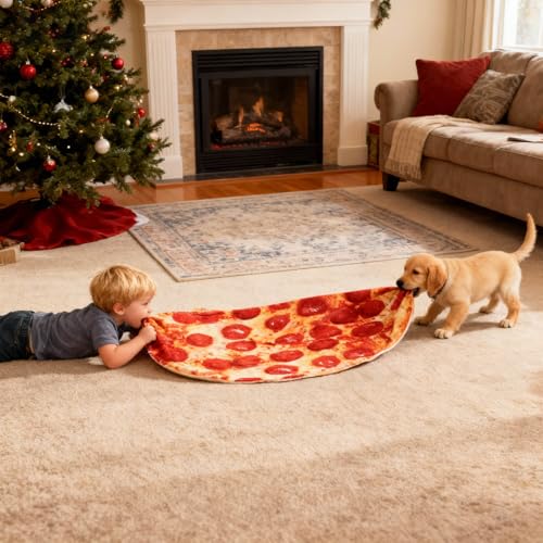 Image of Pepperoni Pizza Blanket Baby Stuff Shower White Elephant Gifts for Kids Throw Blankets Wrap Swaddle Toddler Boy Girl Party Novelty Gag Pets Soft Fleece 40in