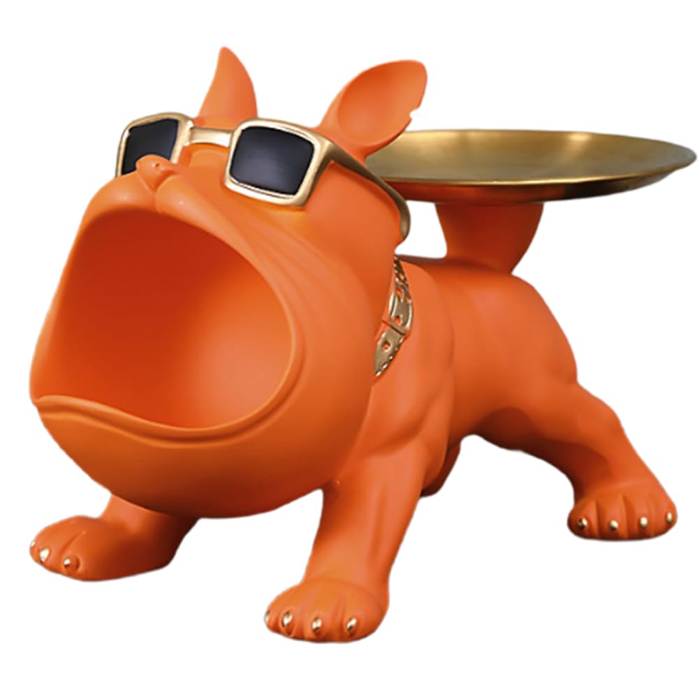 French Bulldog tray statue résine orange comme vide-poche original et décoration bureau tendance