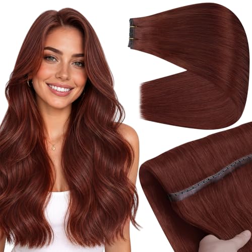 Image of Full Shine Butterfly Weft Hair Extensions Human Hair 20 Inch 100g | Cinnamon Copper Remy Hair, Seamless Micro Beads, Invisible Blend, Easy Wear & Remove, Party Look, Long Straight for Women