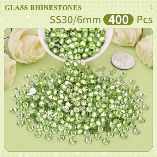 Image of 400PCS SS30 /6mm Crystal Glass Rhinestones for Bedazzling (Peridot) | Flatback Rhinestones for Crafting DIY Nail Art Makeup Decoration, Gems Diomand Charms for Tumbler Shoes Clothing Mug