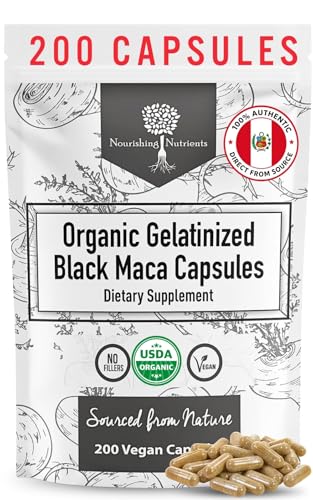 Image of Organic Gelatinized Black Maca Root for Men & Woman 200 Capsules , 1000mg | 4x Bioavailability - Energy Supplement for Focus, Performance, Stamina & Endurance, Mood Booster, Hormone Balance, Peruvian