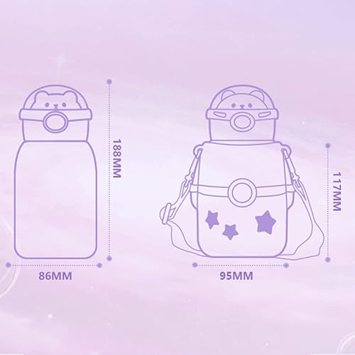 Miniatura 7 de JQWSVE Botella de agua Kawaii, bonitas botellas de agua aisladas con popote y calcomanías, organizador de botellas de agua con aislamiento al vacío