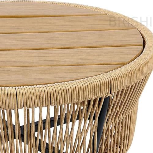 Image of BRISHI Garden Patio Seating Chair and Table Set Outdoor Balcony Garden Coffee Table Set Furniture with 1 Table and 2 Chairs Set with Cushion Braid & Rope (Beige)