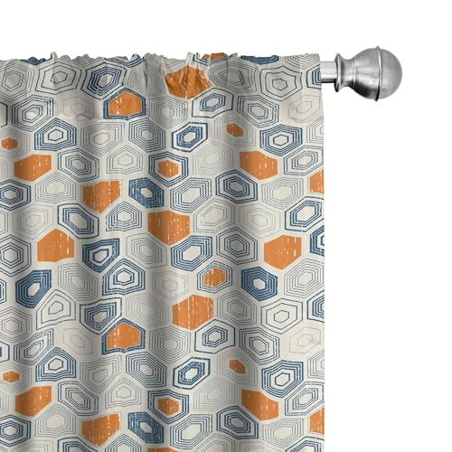 Ambesonne Grunge Curtains, Bullseye Hexagon Pattern with Worn Out Backdrop Design with Pale Tones, Window Treatments 2 Panel Set for Living Room Bedroom, Pair of - 28" x 63", Navy Blue