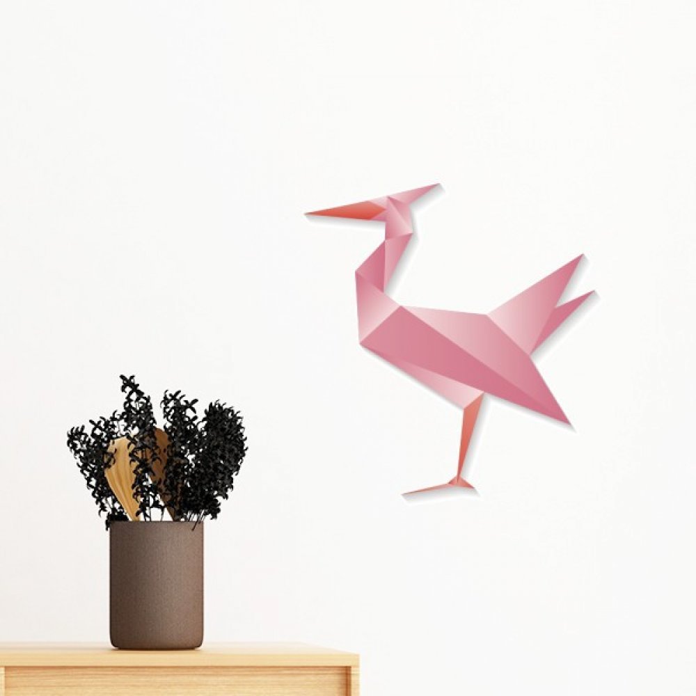 Sticker mural flamant rose origami pour sublimer le salon