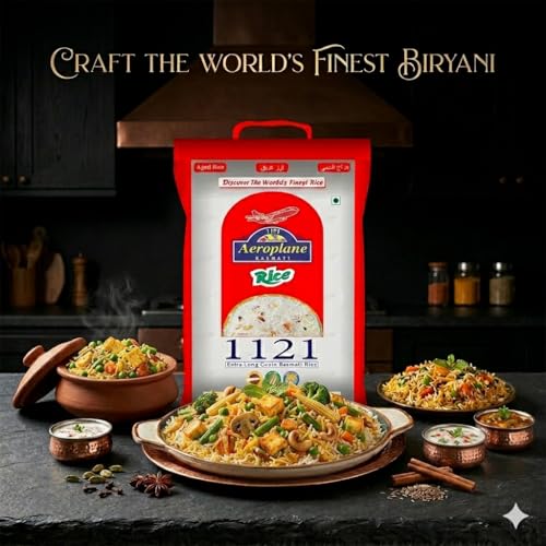 Image of Aeroplane XXXL Extra Long Grain Biryani Basmati Rice 5kg | Naturally Aged, Non-Sticky | Rich Aroma | Fluffy & Separate Grains | Ideal for Biryani & Pulao