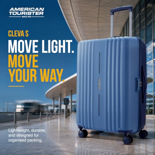 Image of American Tourister Cleva S | Luggage Trolley Bag (67 cm) | 360 8 Wheel Travel Luggage | 2 Compartments | Hard Luggage Polypropylene Suitcase | Mounted TSA Lock | 3 Years Warranty | Blue & Navy Blue