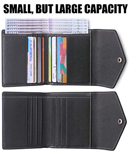 Borgasets Women's RFID Blocking Small Compact Bifold Leather Pocket Wallet Ladies Mini Purse (Crosshatch Black) - Thumbnail 3