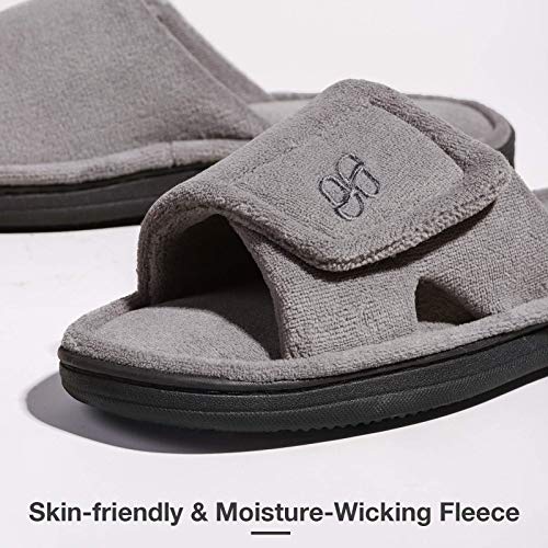 Hometop Men's Comfortable Coral Velvet Memory Foam Open Toe Slipper Summer Indoor Outdoor Anti-Skid House Shoes With Adjustable Hoop And Loop(9-10, Gray) #TOP2