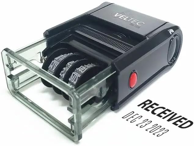Miniatura 2 de Veltec Sello de fecha de goma autoentintado con frase y fecha (NEGRO, RECIBIDO)