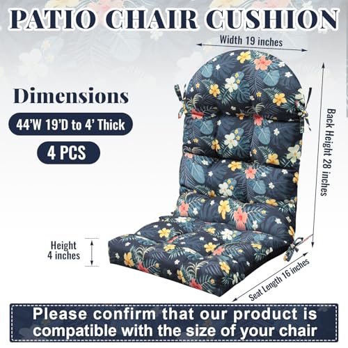 Image of Geelin 4 Pcs Outdoor Patio Chair Cushion Thick High Back Adirondack Chair Cushion Tufted Weather & Fade Resistant Anti-Slip Outside Rocking Chairs Pads with Ties 44 x 19 x 4 Inch (Flowers)
