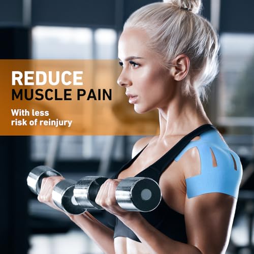 Image of Kinesiology Tape for Shoulder Precut, 24 PCS Shoulder Tape for Pain Relief, KTQUICK Original Cotton Waterproof & Breathable, Enhance Elastic Sports Tape for Pain Support and Muscle Sports, Blue