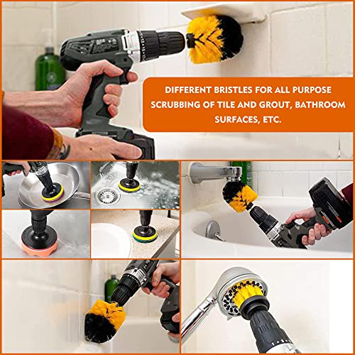 Drill Brush Attachments 20 Pcs Scrub Pads & Sponge Power Scrubber Brush With Extend Long Rod All Purpose For Grout, Bathroom Surface, Sinks, Corner, Car Detailing, Carpet, Floor, Laundry Room Cleaning #TOP1