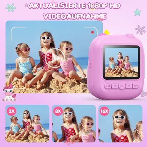 CAMCLID Kinderkamera Sofortbildkamera, 2,4 Zoll Sofortbildkamera Kinder mit 32G TF Karte und Fotopapier Drucken, 1080P HD Digitalkamera Kinder, Geschenke für Jungen und Mädchen 3-12 Jahre (Lila) – Bild 4